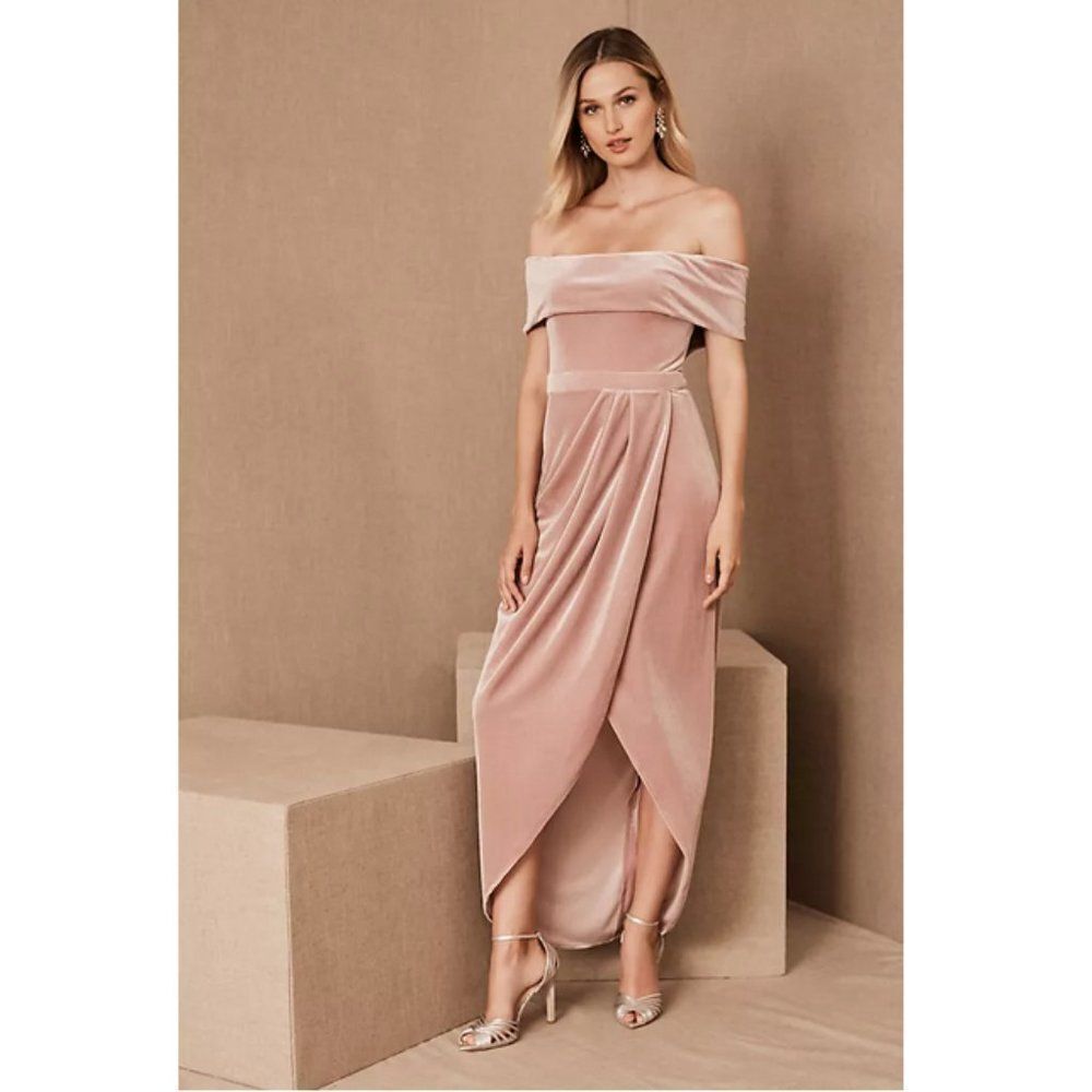BHLDN Sz. 14 New Edison Velvet Bridesmaid Dress in Blush Mother of the Bride